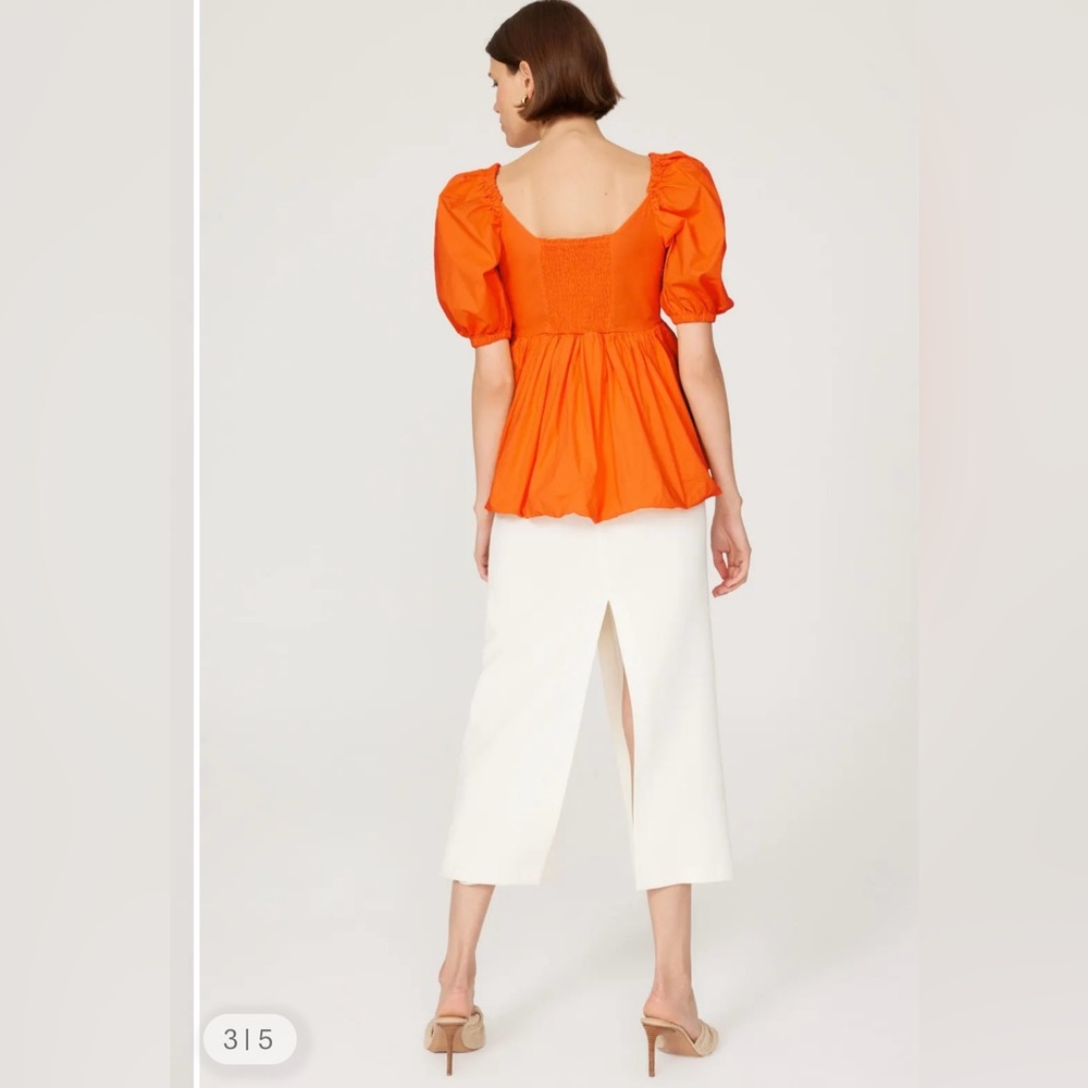 Toccin x RTR Orange Puff Sleeve Bow Front Crop Top Size 8 Wrap Blouse - Picture 4 of 9